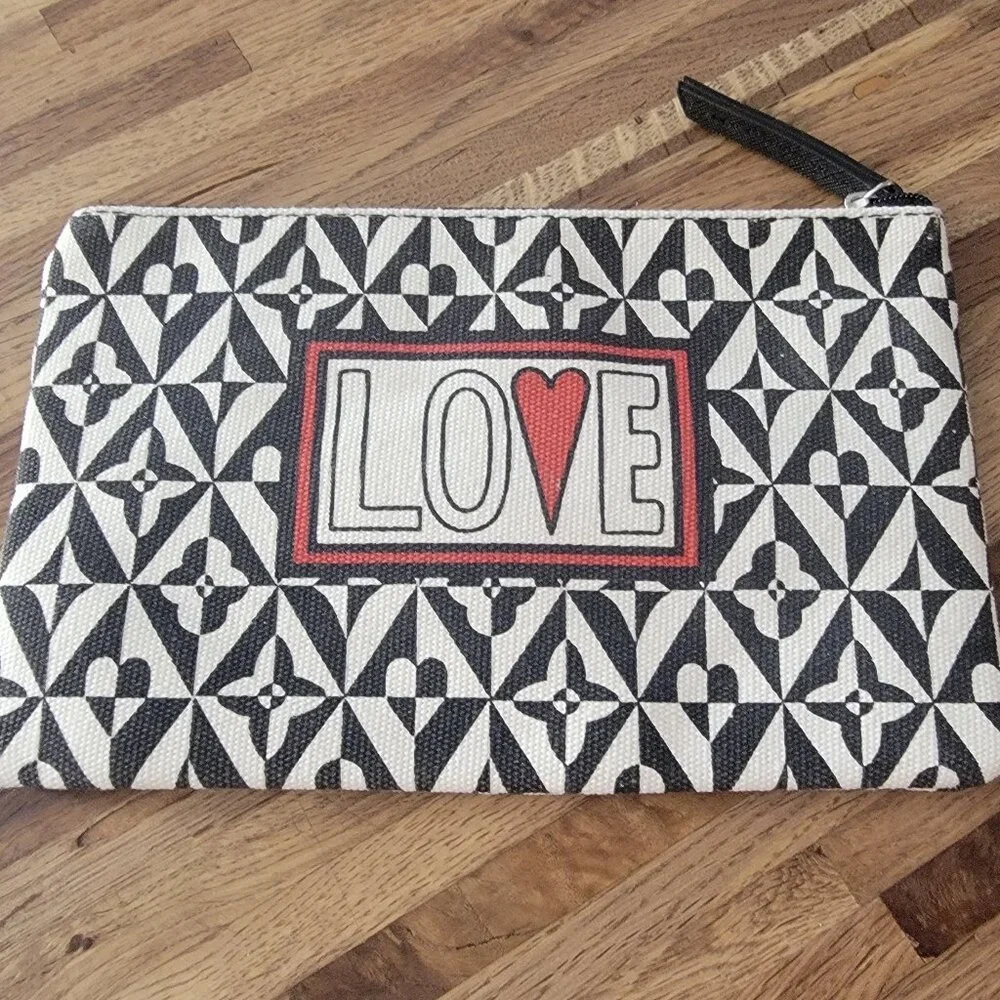 Brighton LOVE Canvas Pouch Bag Makeup Cosmetic Travel Bag Heart Black White